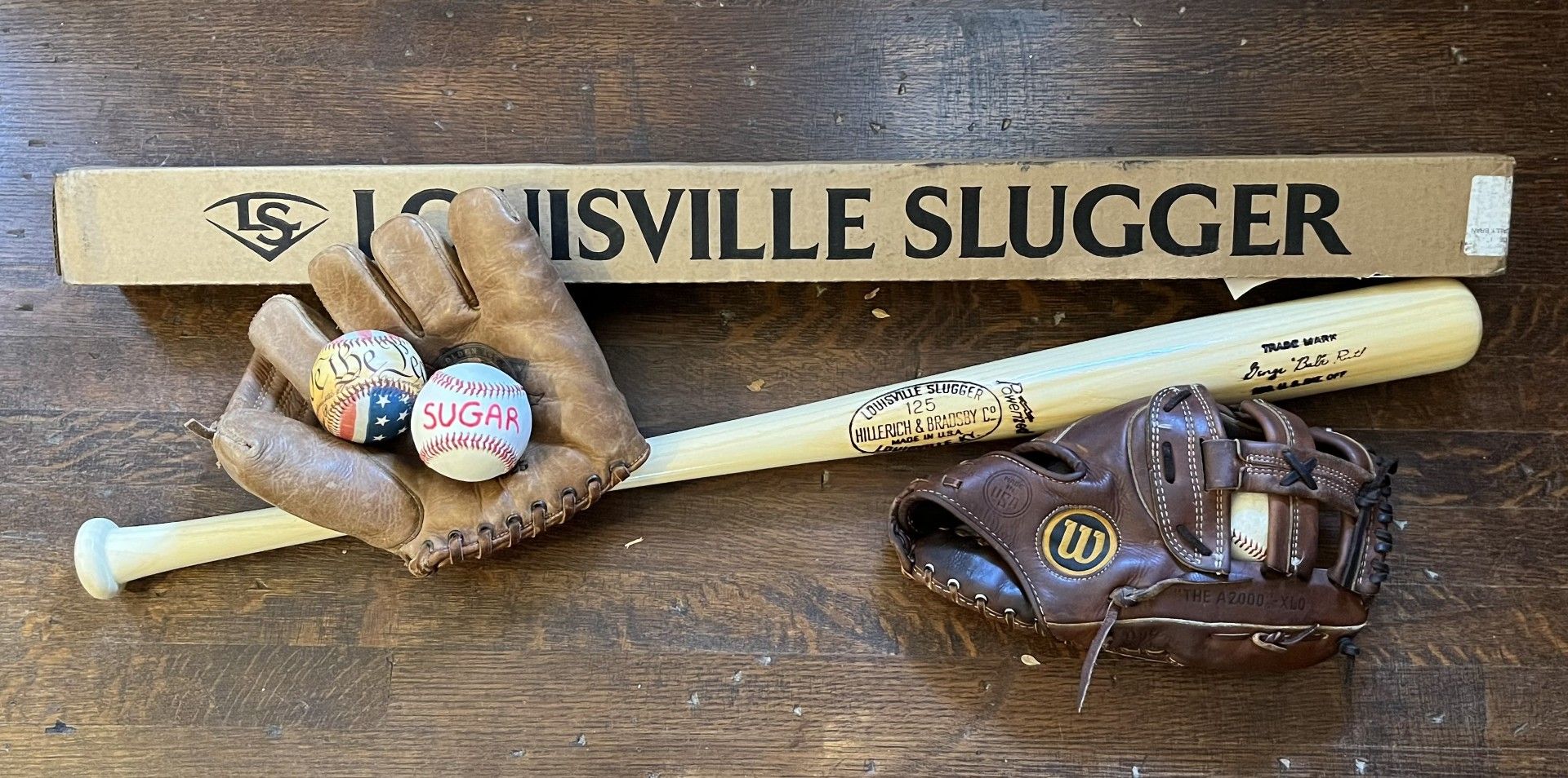 Boysh's bat and glove