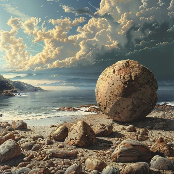 harperh__a_rocky_beach_with_one_large_perfect_spherical_rock_2861b0b2-efe5-4bae-a07b-52986c9359bc.webp